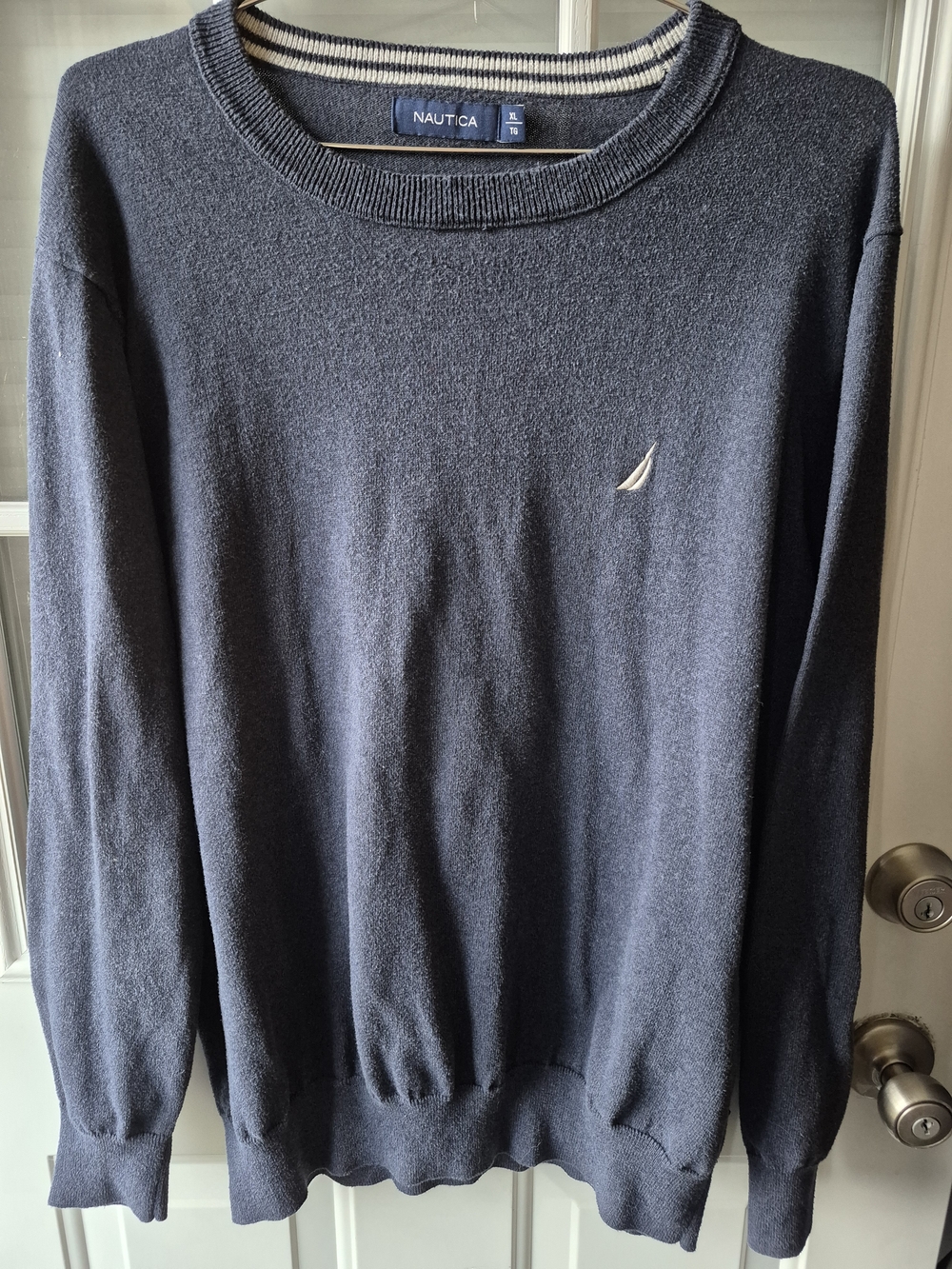 Nautica Navy Crewneck Sweater with Ribbed Collar